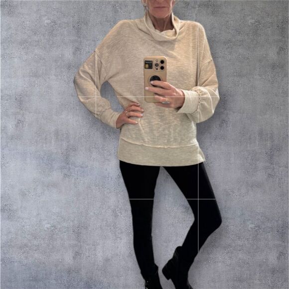 Cherish Apparel oversized, raw hem, cowl neck oatmeal colored top size Med - Picture 1 of 14